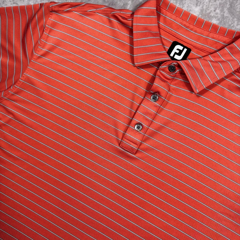 FootJoy Mens Golf Polo Shirt XL Orange Striped Short Sleeve Performance Stretch